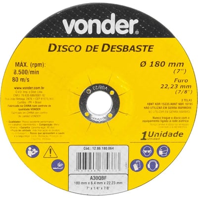 Disco de desbaste 180,0 mm x 6,4 mm x 22,23 mm
