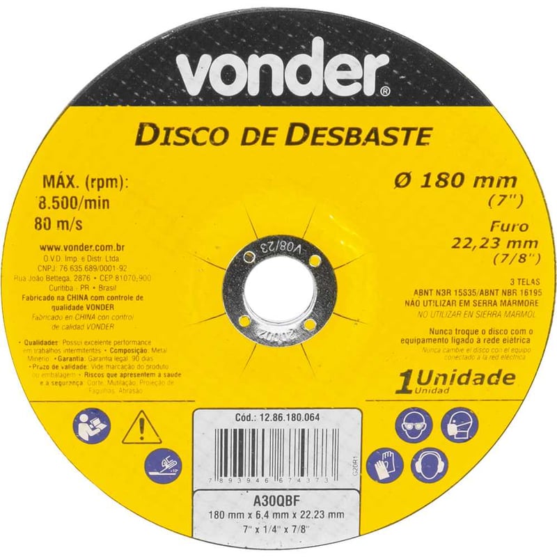 Disco de desbaste 180,0 mm x 6,4 mm x 22,23 mm