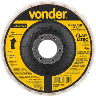 Flap-disc, disco de acabamento, 4.1/2" - 115 mm, reto, feltro, pesado (40 aletas)