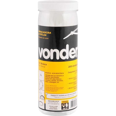 Abraçadeira de nylon, branca, tubo com 300 peças