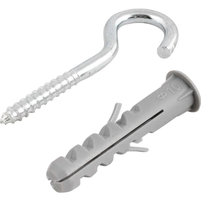 Gancho 4,8 mm x 67,0 mm e bucha plástica com anel, 10,0 mm