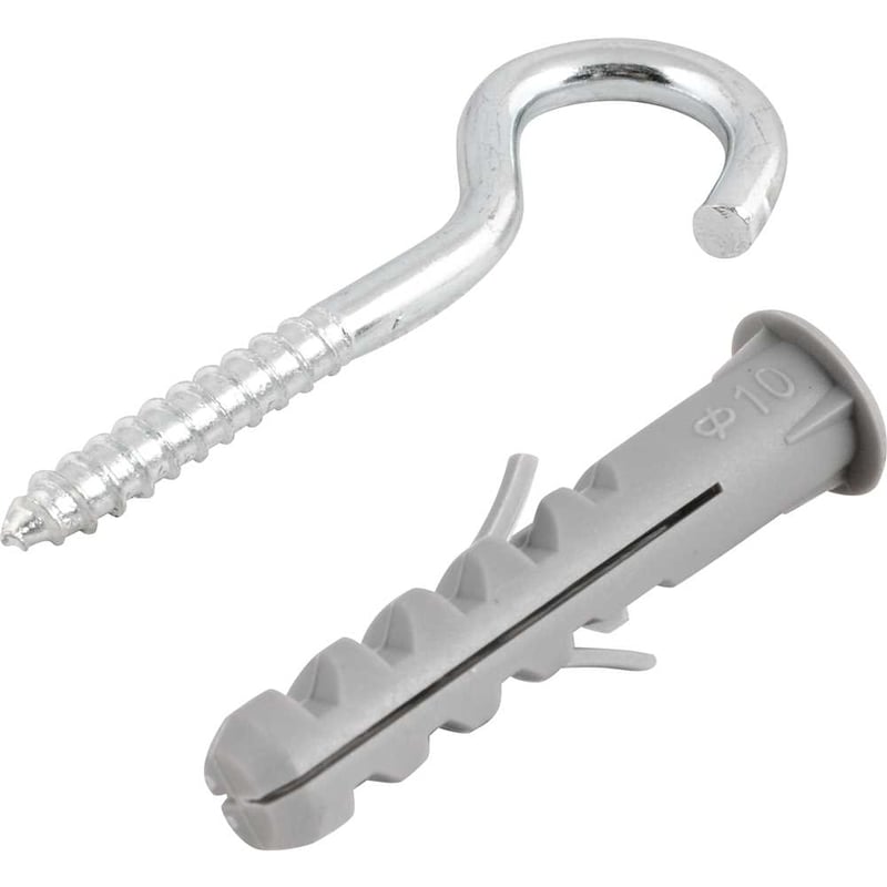 Gancho 4,8 mm x 67,0 mm e bucha plástica com anel, 10,0 mm
