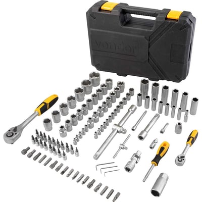 Jogo de soquetes e ponteiras com encaixe de 1/4" e de 1/2", com catraca, 108 peças