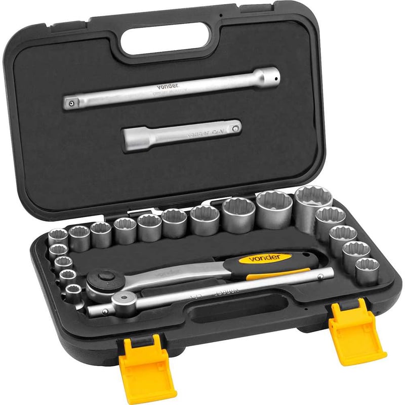 Jogo de soquetes estriados, encaixe 1/2", 8 mm a 32 mm, com 22 peças