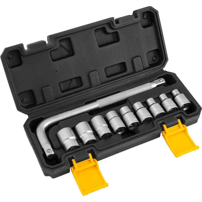 Jogo de soquetes estriados, encaixe 1/2", 8 mm a 20 mm, com 10 peças
