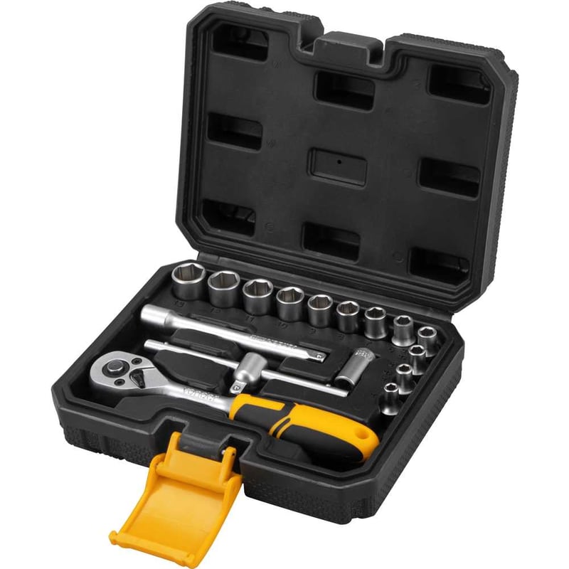 Jogo de soquetes sextavados com encaixe de 1/4", 4 mm a 13 mm, com catraca, 16 peças