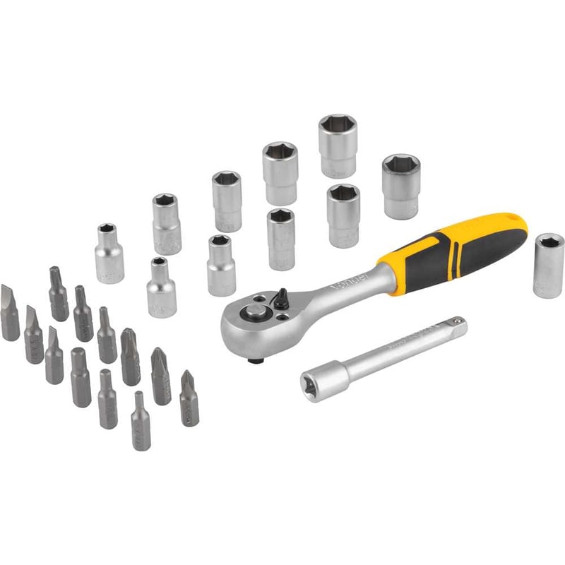 Jogo de soquetes e ponteiras com encaixe de 1/4", 4 mm a 13 mm, com catraca, 25 peças
