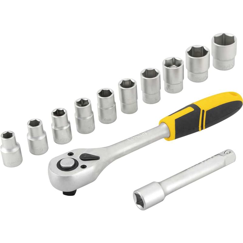Jogo de soquetes sextavados com encaixe de 1/2", 10 mm a 24 mm, com catraca, 12 peças