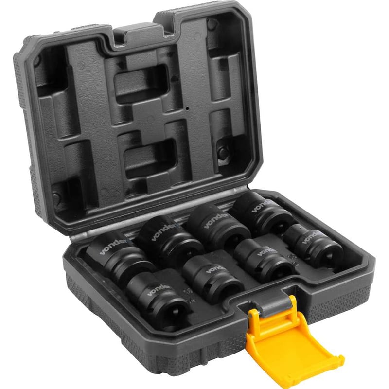 Jogo de soquetes de impacto sextavados, encaixe de 1/2", 10,0 mm a 24,0 mm, com 8 peças