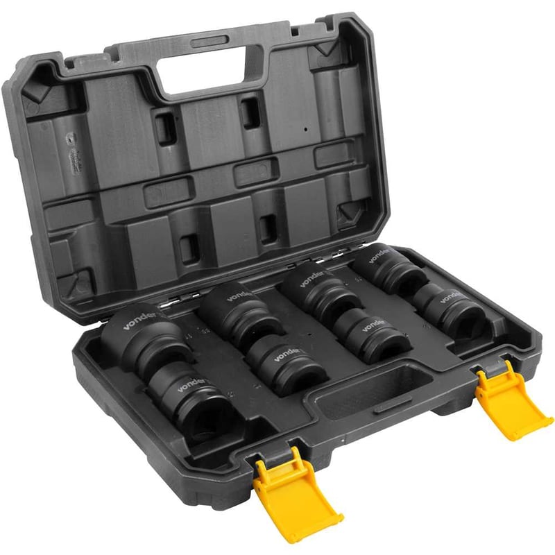 Jogo de soquetes de impacto sextavados, encaixe de 3/4", 19,0 mm a 38,0 mm, com 8 peças