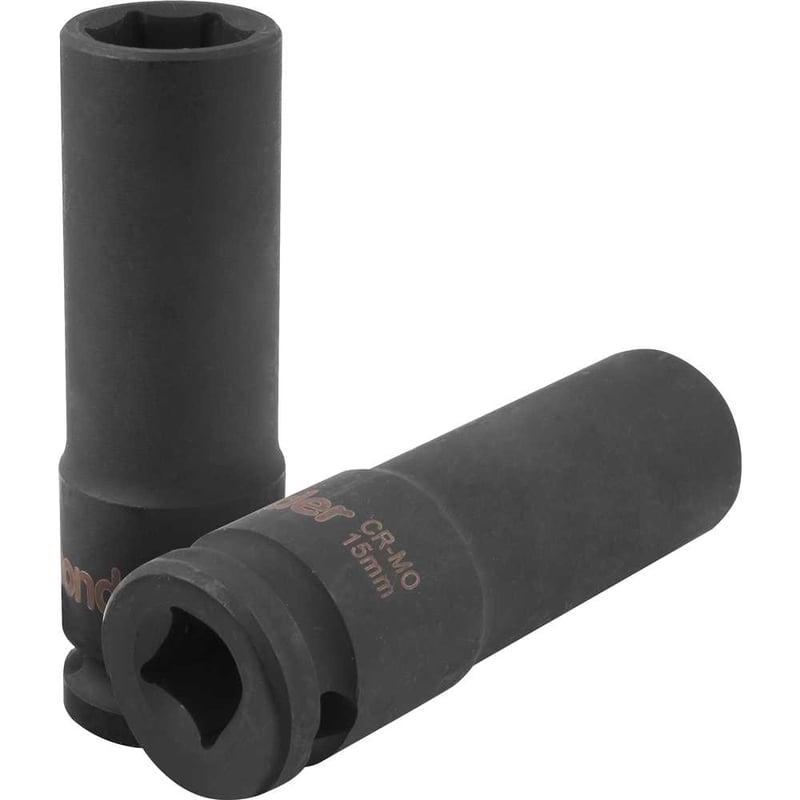 Soquete sextavado longo de impacto, 15 mm, encaixe de 1/2"