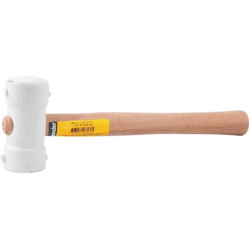 Martelo de borracha 40 mm, cabo em madeira, para azulejista, branco