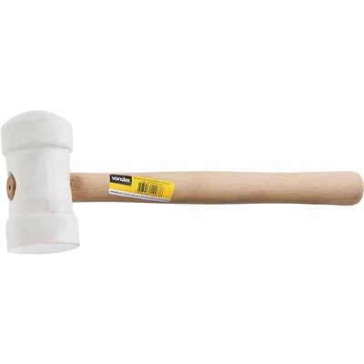 Martelo de borracha 60 mm, cabo em madeira, para azulejista, branco