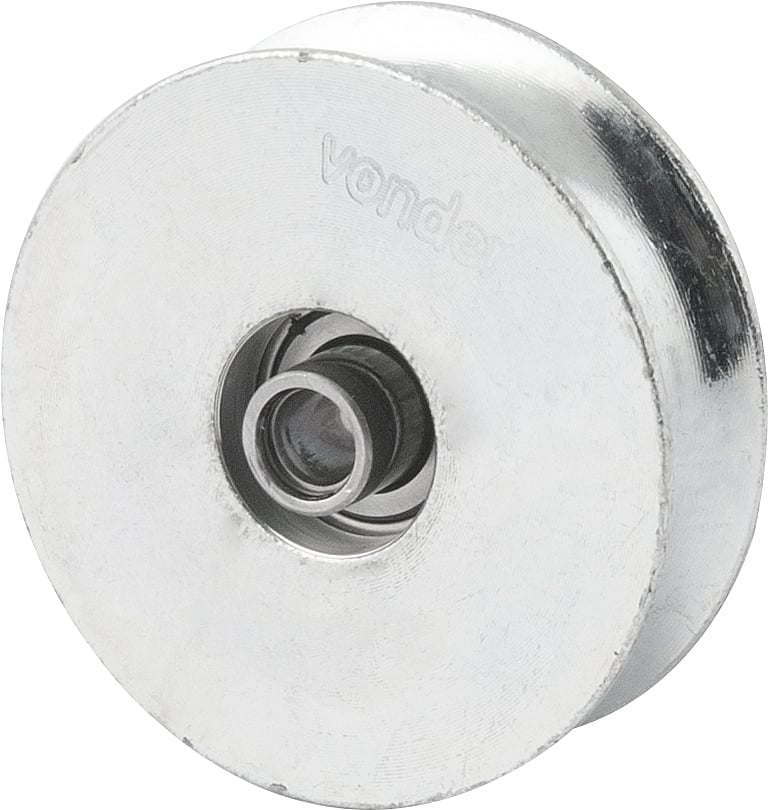 Roldana para portão 2.1/2", tipo U, aço zincado, com rolamento e bucha