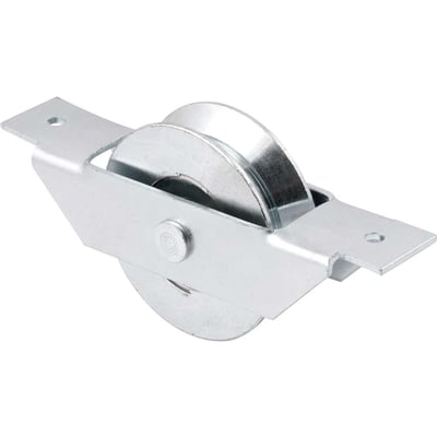 Roldana para portão 2.1/2", tipo V, aço zincado, caixa aberta, com rebite