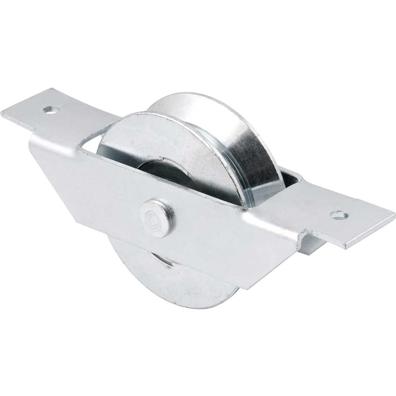 Roldana para portão 2.1/2", tipo V, aço zincado, caixa aberta, com rebite