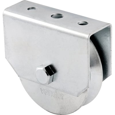 Roldana para portão 4", tipo V, aço zincado, caixa fechada