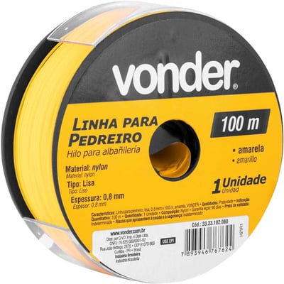 Linha para pedreiro, lisa, 0,8 mm x 100 m, amarela