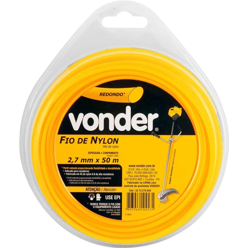 Fio de nylon, 2,7 mm x 50 m, redondo