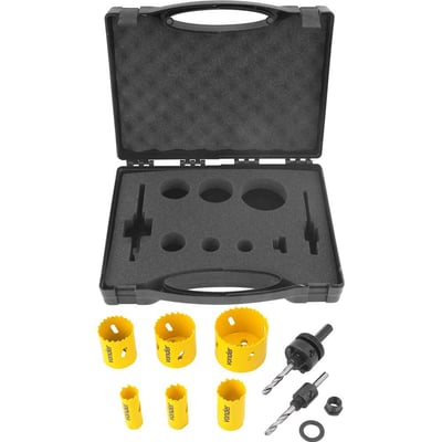 Jogo de serras copo bimetal, em aço rápido, com 9 peças