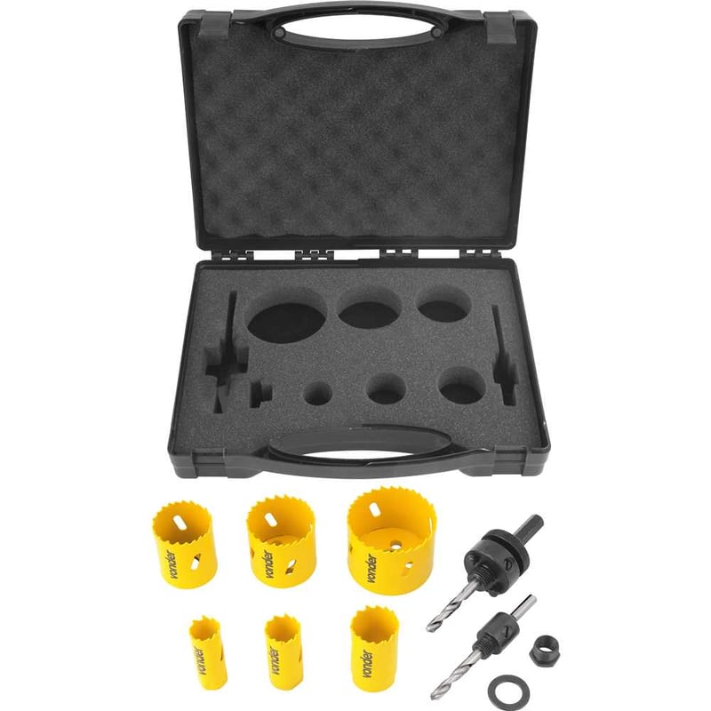 Jogo de serras copo bimetal, em aço rápido, com 9 peças
