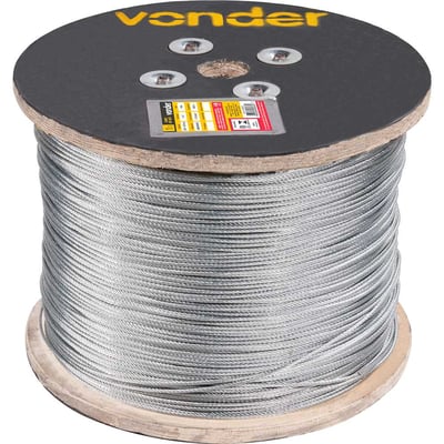 Cabo de aço galvanizado, alma de fibra, 2,38 mm - 3/32", 6 x 7