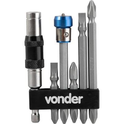 Jogo de bits/ponteiras com 8 peças, encaixe sextavado de 1/4", com extensão magnética articulada