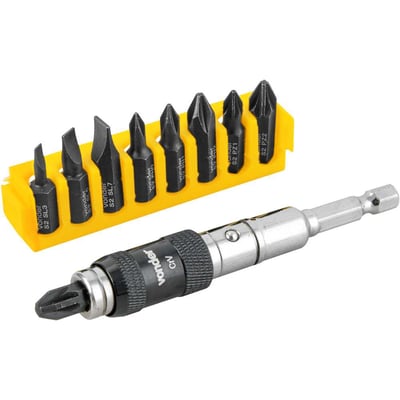 Jogo de bits/ponteiras com extensão magnética, com 10 peças, encaixe sextavado 1/4"