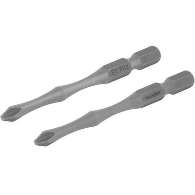 Bits/ponteiras phillips de torção, S2, encaixe 1/4", nº 2, 1/4" x 75 mm, com 2 peças