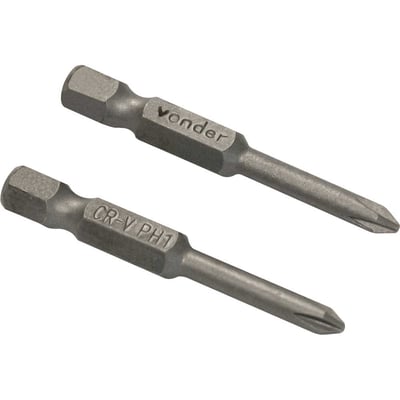 Jogo de bits de ponteiras phillips com encaixe sextavado 1/4", nº 1 x 50 mm, cartela com 2 peças