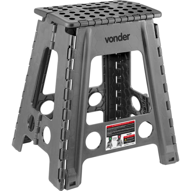 Banqueta plástica dobrável, cinza, altura 450 mm