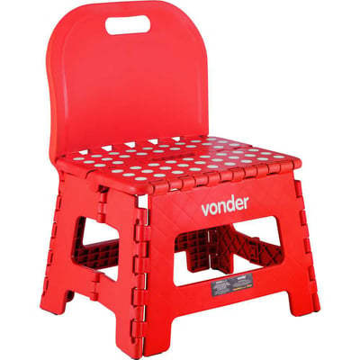 Banqueta plástica dobrável, vermelha, altura 220 mm, com encosto