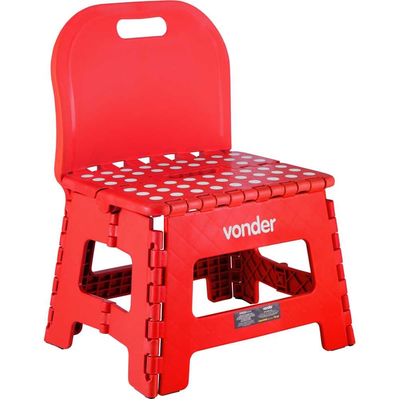 Banqueta plástica dobrável, vermelha, altura 220 mm, com encosto