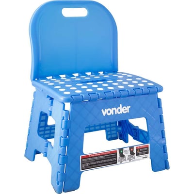 Banqueta plástica dobrável, azul, altura 220 mm, com encosto