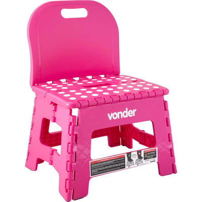 Banqueta plástica dobrável, rosa, altura 220 mm, com encosto