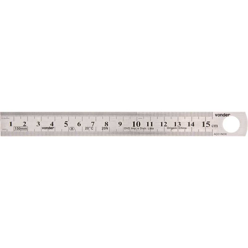 Escala de aço inox, 150 mm, rígida