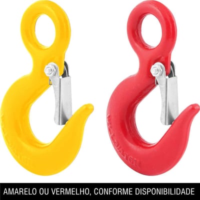 Gancho de aço com olhal, 0,75 toneladas, 1/4", com trava