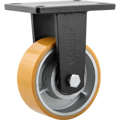 Rodízio fixo industrial 5", de poliuretano e ferro fundido, laranja