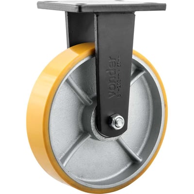 Rodízio fixo industrial 8", de poliuretano e ferro fundido, laranja