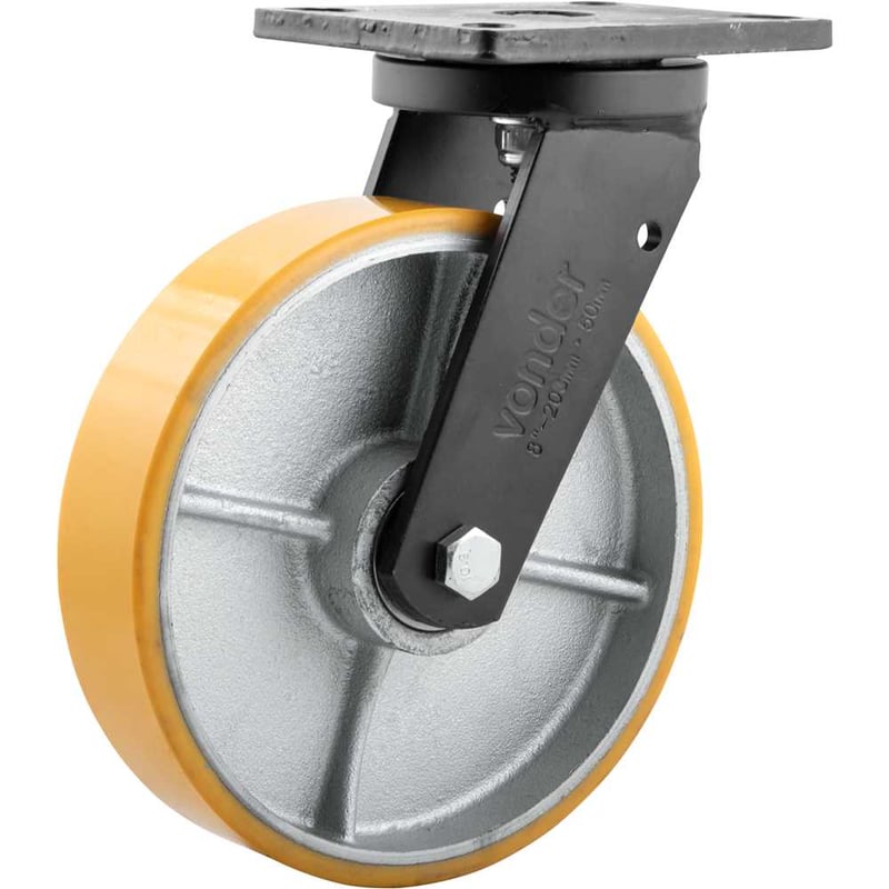 Rodízio giratório industrial 8", de poliuretano e ferro fundido