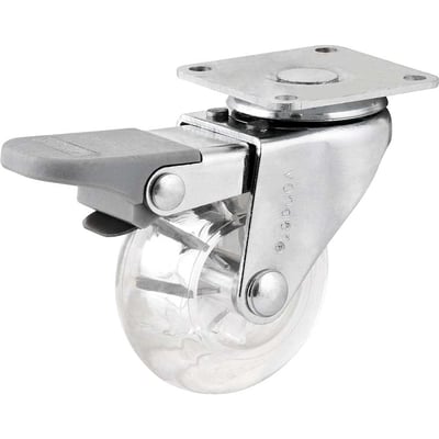 Rodízio giratório leve 2", de poliuretano, transparente, com freio