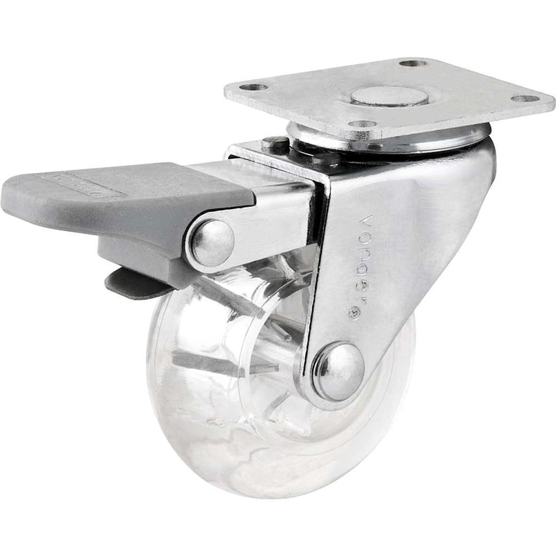 Rodízio giratório leve 2", de poliuretano, transparente, com freio