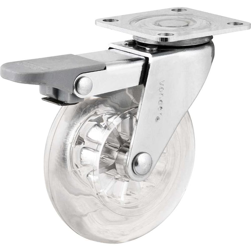 Rodízio giratório leve 3", de poliuretano, transparente, com freio