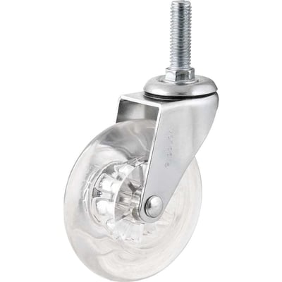Rodízio giratório leve 3", de poliuretano, transparente, com pino