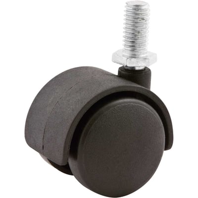 Rodízio giratório duplo leve 1.9/16", de nylon, preto, com rosca