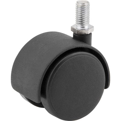 Rodízio giratório duplo leve 2", de nylon, preto, com rosca