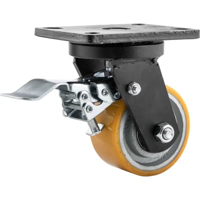 Rodízio giratório industrial 4", de poliuretano e ferro fundido, com freio