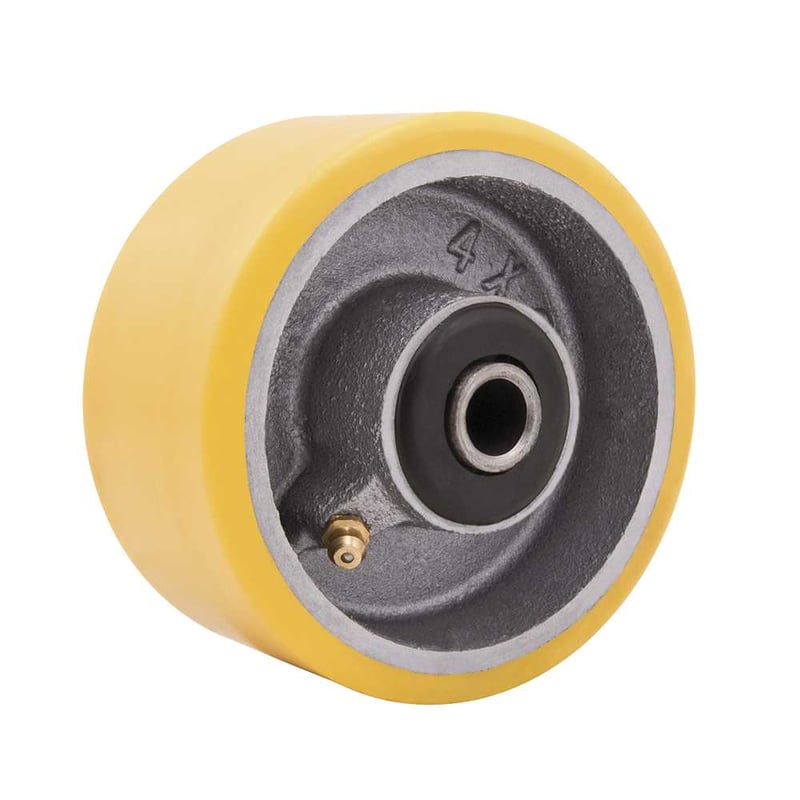 Roda 4", de poliuretano e ferro fundido, amarela