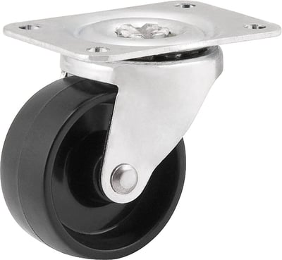 Rodízio giratório leve 1.9/16", de nylon, preto