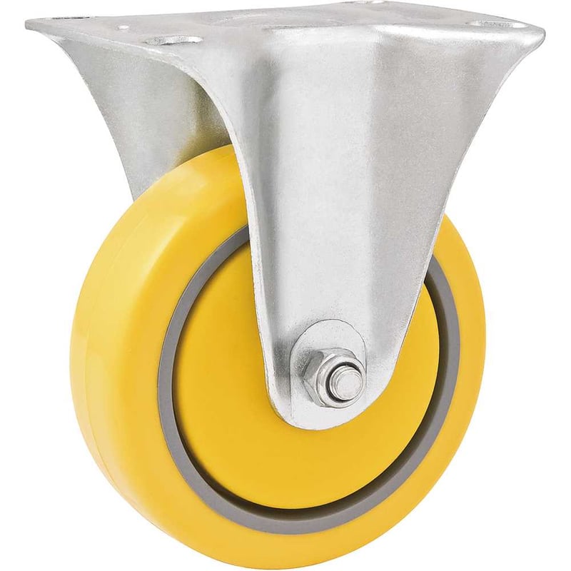Rodízio fixo industrial leve 4", de poliuretano e PVC, amarelo